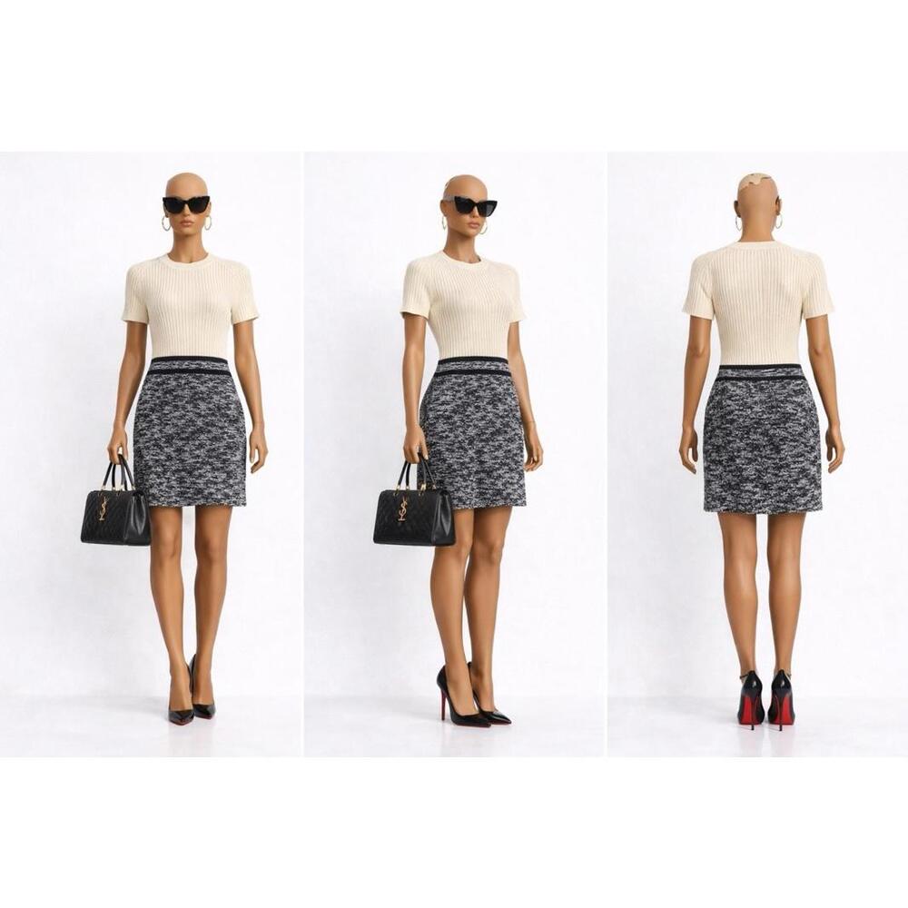 VENUS Women’s Sweater Dress Size S Black Cream Marled Ribbed Knit Bodycon Mini S